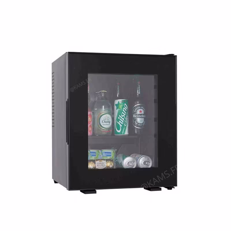 Minibar BAVARIA à porte vitrée. Refroidissement thermoélectrique silencieux pour hôtels et prescription design
