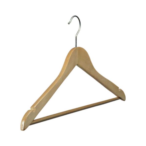 Cintres en bois de hêtre naturel pour hôtel, largeur 43 cm, finition lisse et robuste