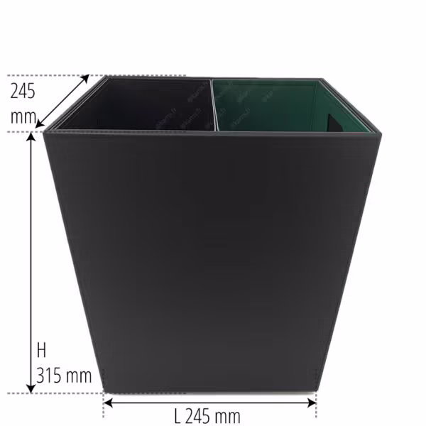 Corbeille carrée haut de gamme en simili cuir avec compartiments pour tri sélectif, design élégant pour chambres d'hôtel premium
